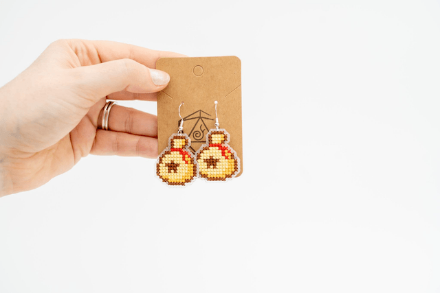 Bell Bag - Cross stitch earrings 