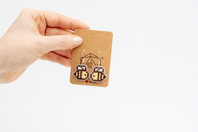 Bee - Cross stitch earrings