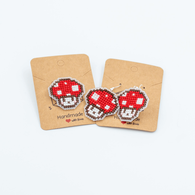 Mushroom - Cross stitch earrings